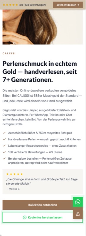 Calissi Landing Page Perlen